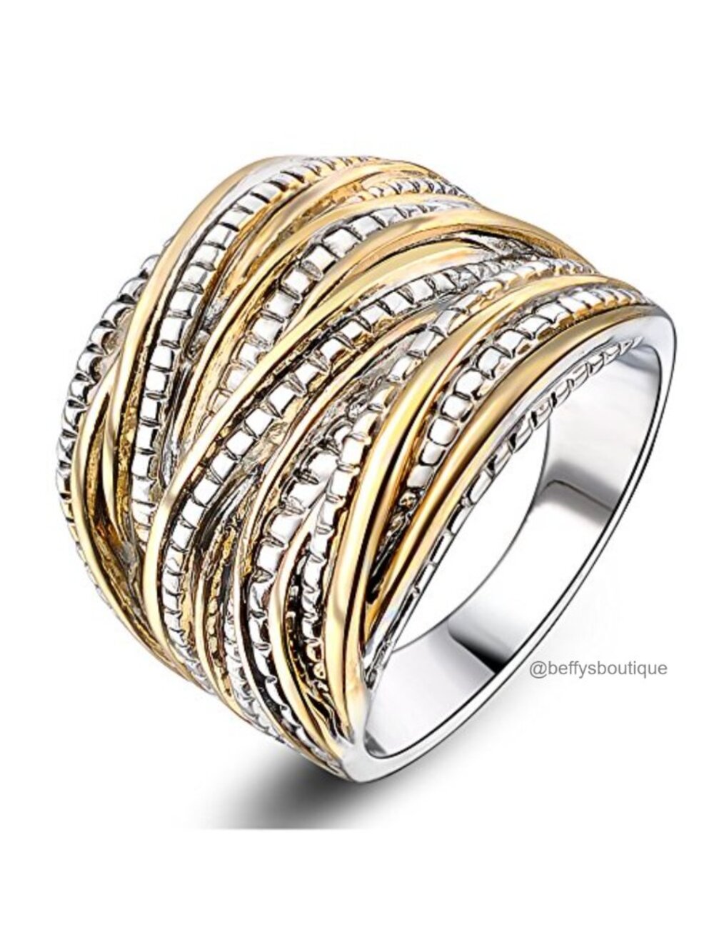 Intertwined Crossover Statement Ring Chunky Band Wide Index Finger